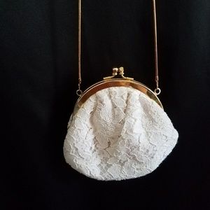 White crochet evening bag W/ gold clasp
